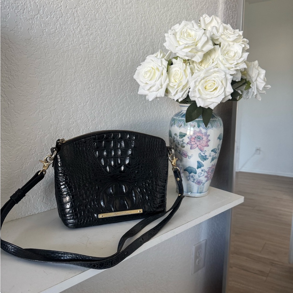 Brahmin Black Mini Duxbury Croc-Embossed Crossbody Bag